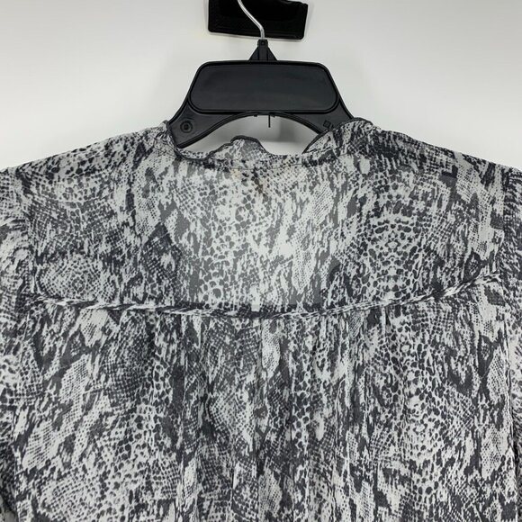 Guess Top Gray Snake Print Sheer Long Sleeve V Neck Ruffle - Picture 10 of 12